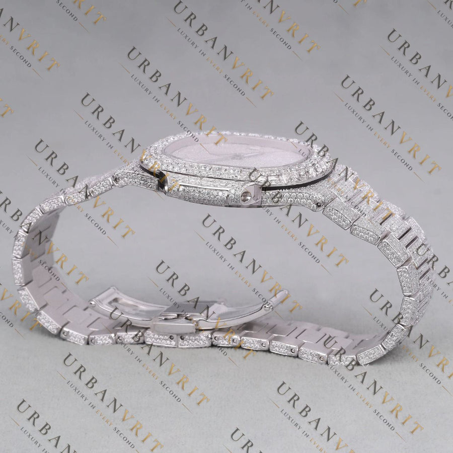 Fully Iced Out Moissanite Watch VVS1 D Color Silver