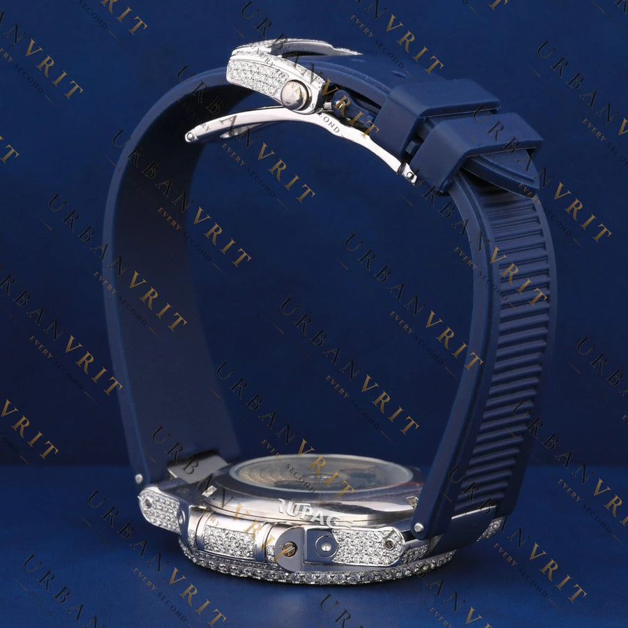 Blue Dial Moissanite Watch VVS1 D Color Fully Iced Out