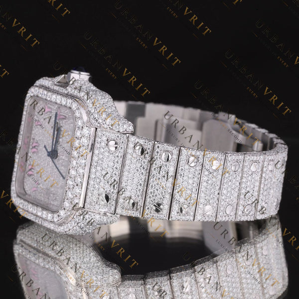Pink Dial Moissanite Watch VVS1 D Color Fully Iced Out