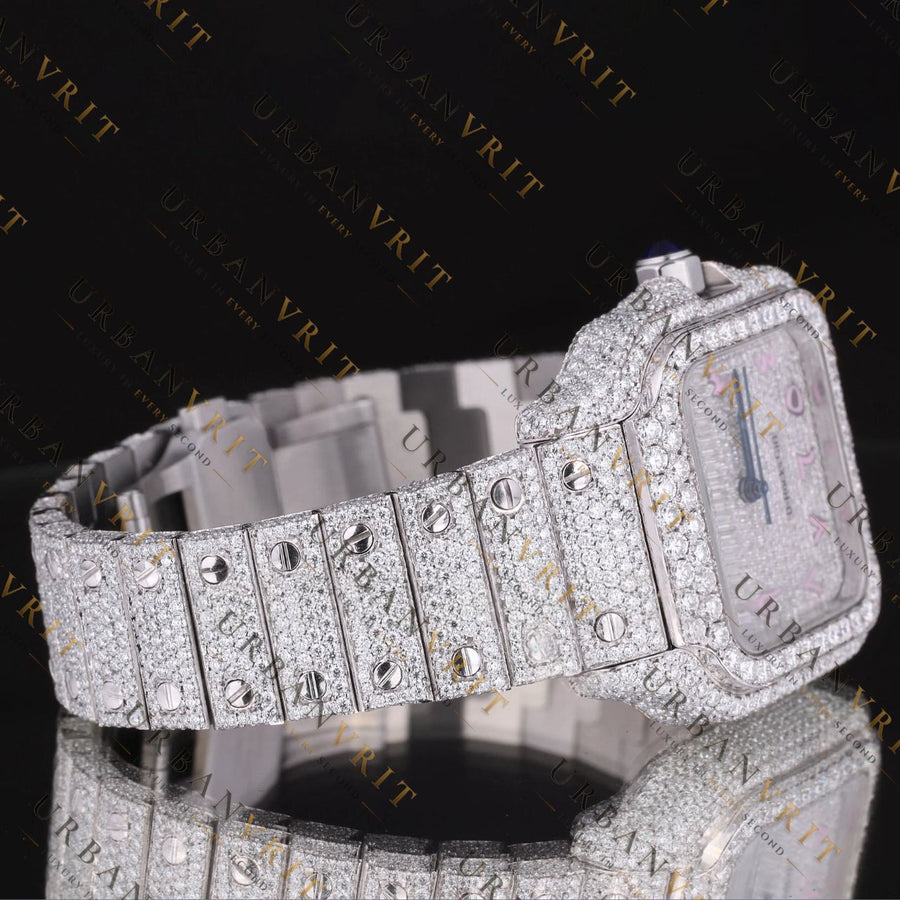 Pink Dial Moissanite Watch VVS1 D Color Fully Iced Out