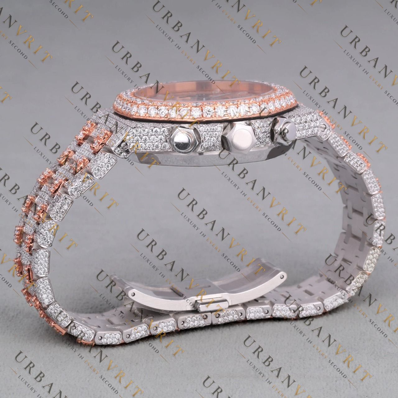 Rose Gold Two Tone Moissanite Watch VVS1 D Color
