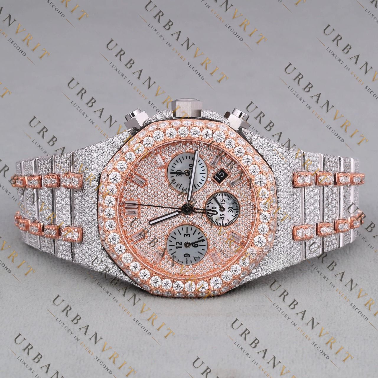 Rose Gold Two Tone Moissanite Watch VVS1 D Color