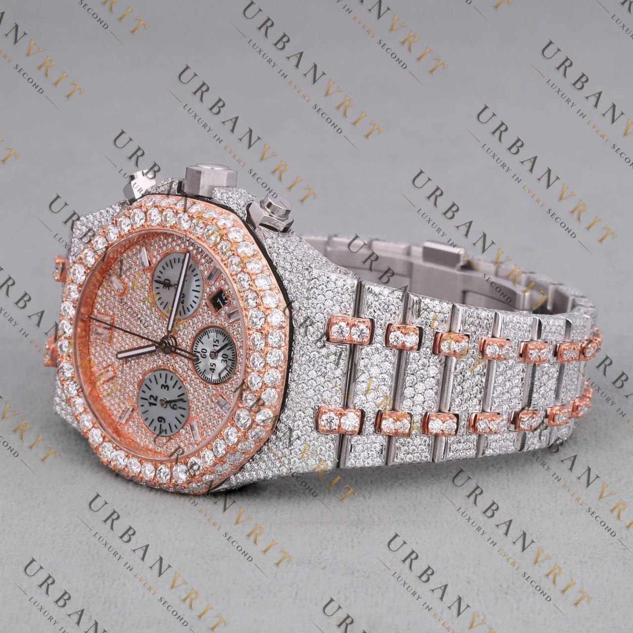 Rose Gold Two Tone Moissanite Watch VVS1 D Color