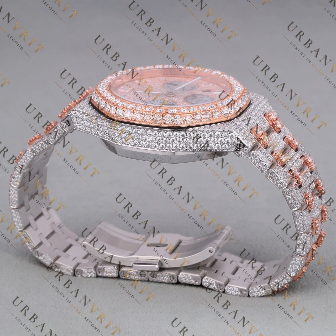 Rose Gold Two Tone Moissanite Watch VVS1 D Color