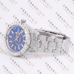 Blue Dial Moissanite Watch VVS1 D Color Fully Iced Out White Gold