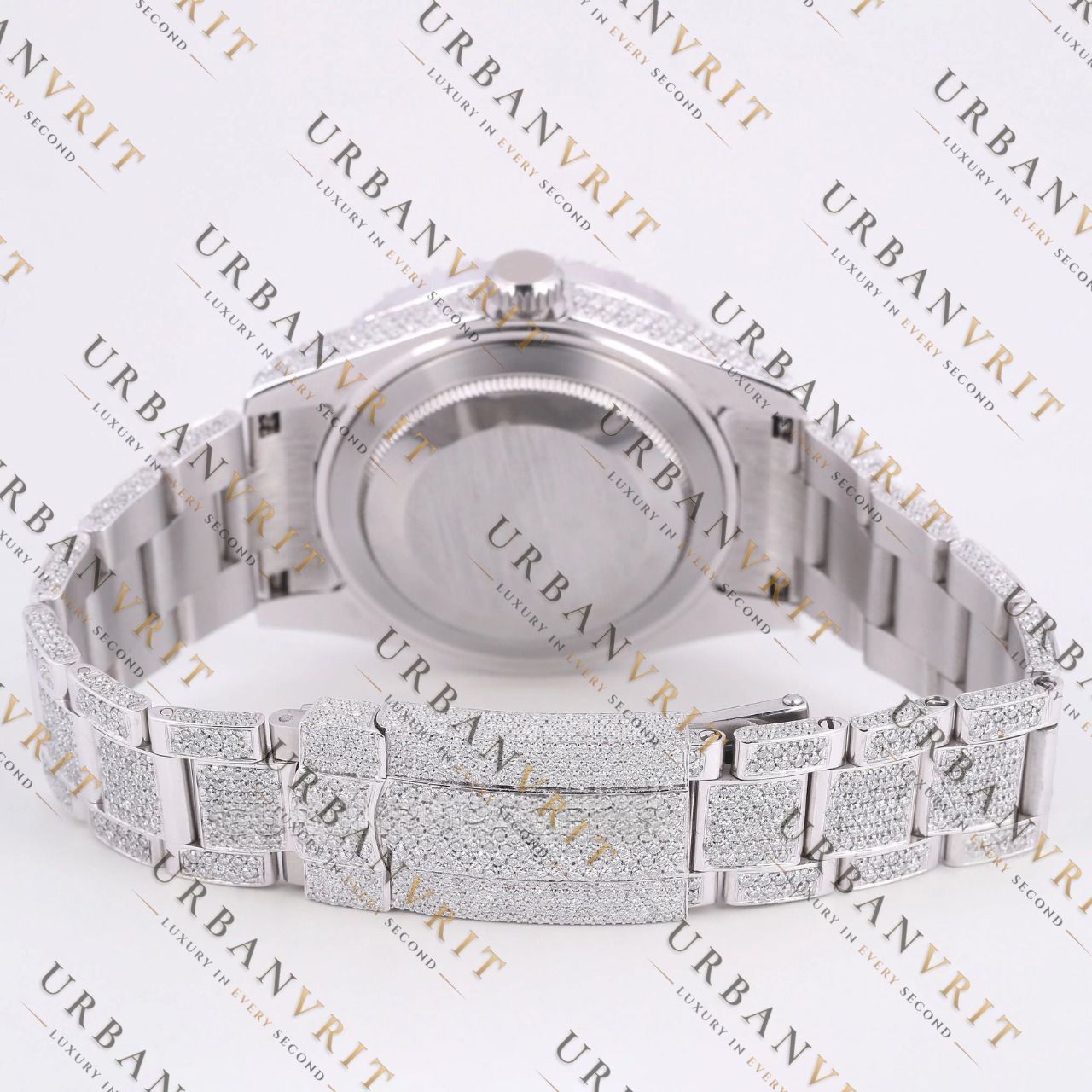 Blue Dial Moissanite Watch VVS1 D Color Fully Iced Out White Gold