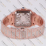Rose Gold Skeleton Moissanite Watch VVS1 D Color Fully Iced