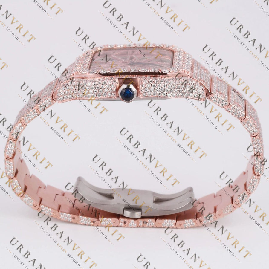 Rose Gold Skeleton Moissanite Watch VVS1 D Color Fully Iced