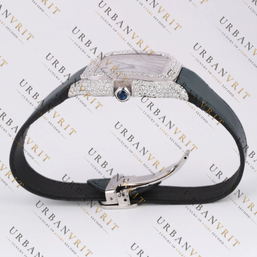 White Gold Moissanite Watch VVS1 D Color Fully Iced