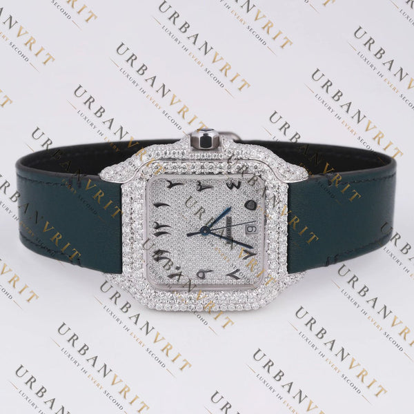 White Gold Moissanite Watch VVS1 D Color Fully Iced