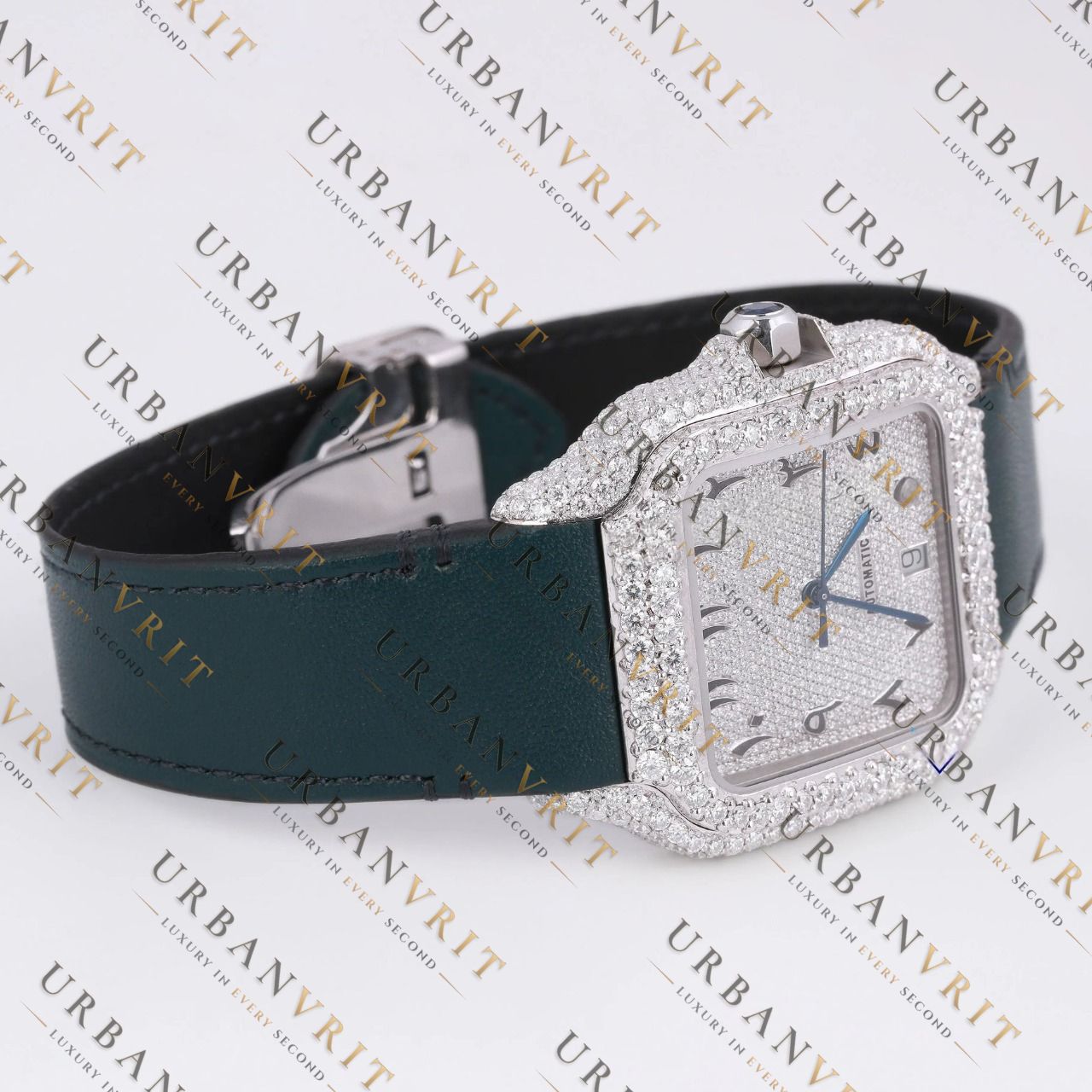 White Gold Moissanite Watch VVS1 D Color Fully Iced
