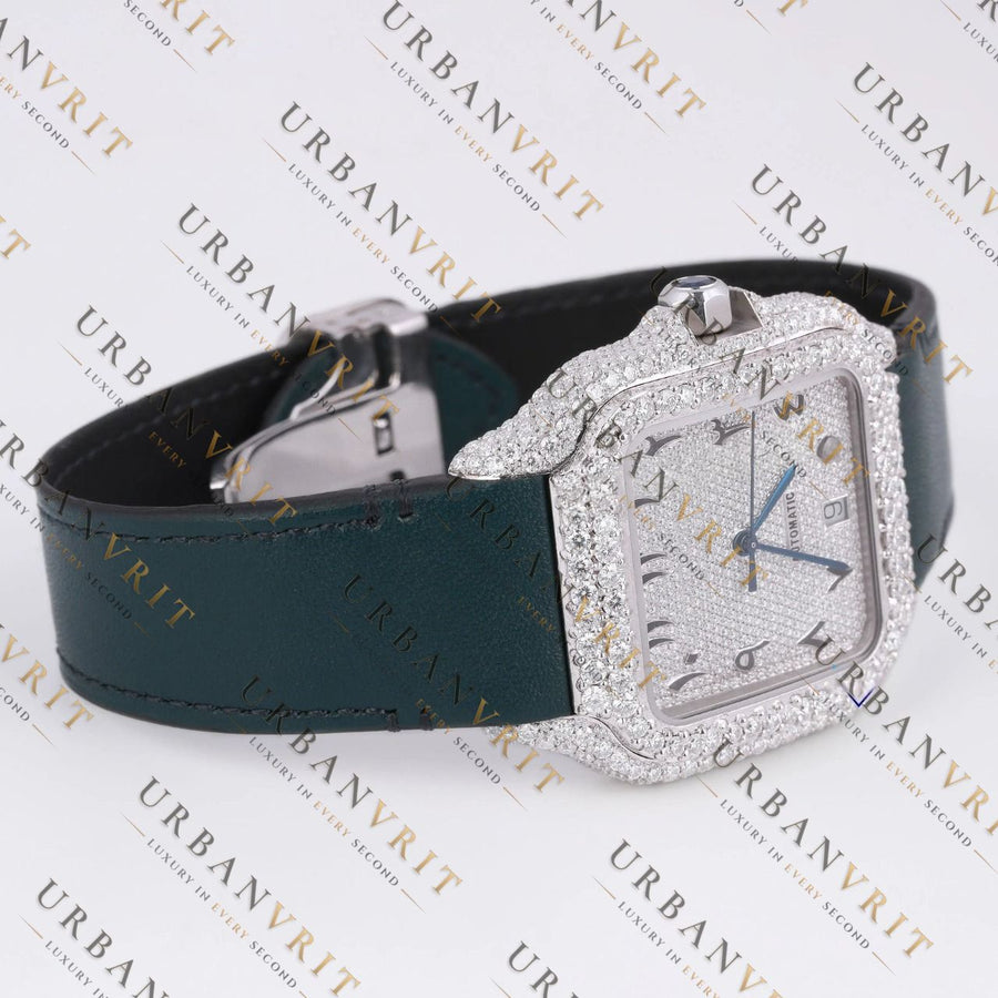 White Gold Moissanite Watch VVS1 D Color Fully Iced