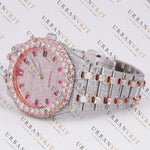 Rose Gold Two Tone Moissanite Watch VVS1 D Color Fully Iced