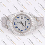 Blue Arabic Dial Moissanite Watch VVS1 D Color Fully Iced