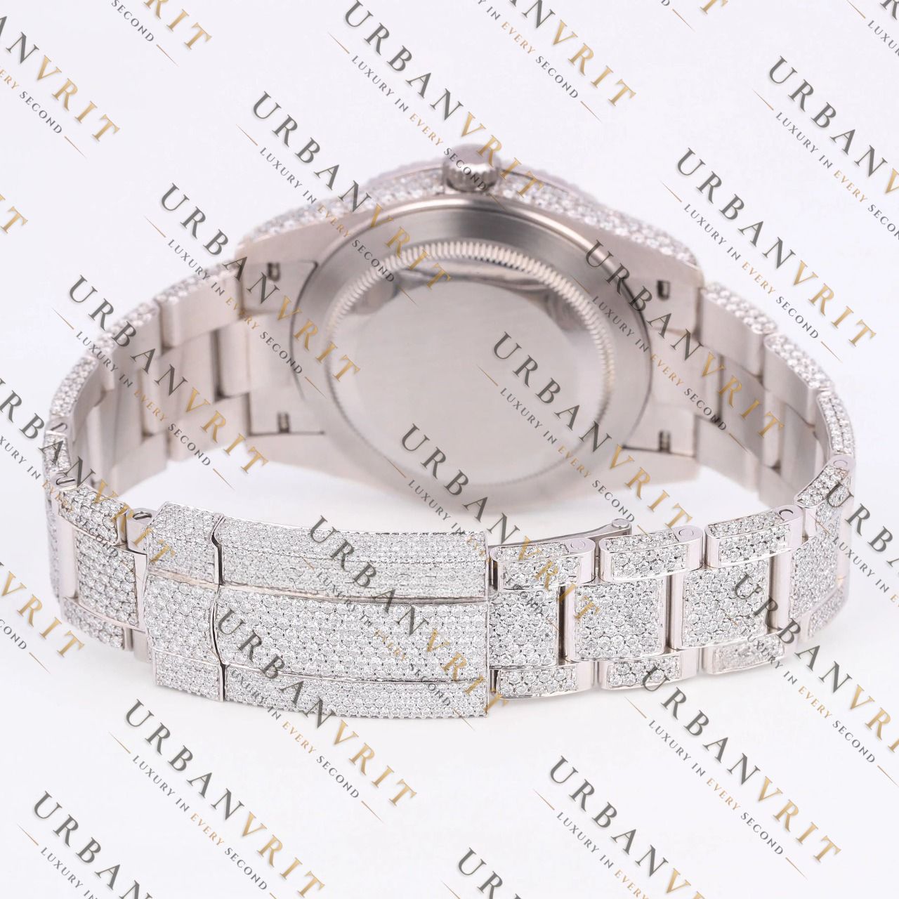 Blue Arabic Dial Moissanite Watch VVS1 D Color Fully Iced