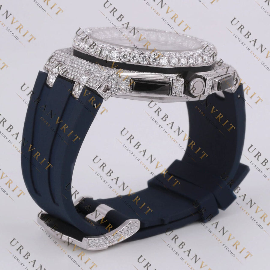 White Gold Moissanite Chronograph Watch VVS1 D Color Fully Ice