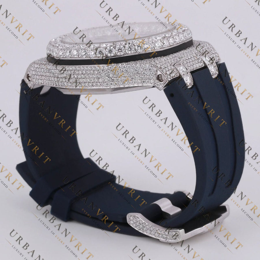 White Gold Moissanite Chronograph Watch VVS1 D Color Fully Ice
