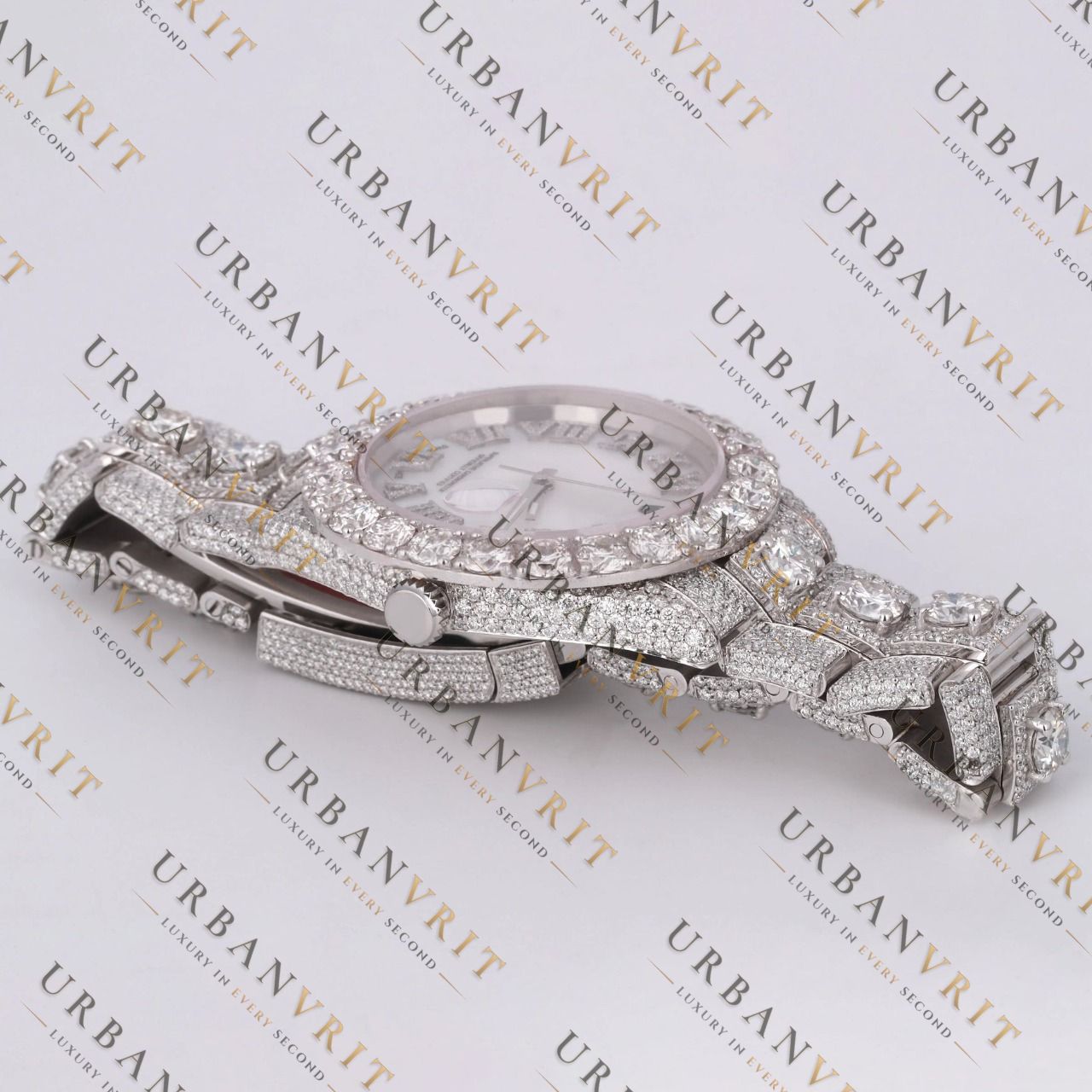 Pearl Moissanite Watch VVS1 D Color Fully Iced Out