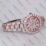 Rose Gold Two Tone Moissanite Watch VVS1 D Color Fully Iced
