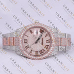 Rose Gold Two Tone Moissanite Watch VVS1 D Color Fully Iced