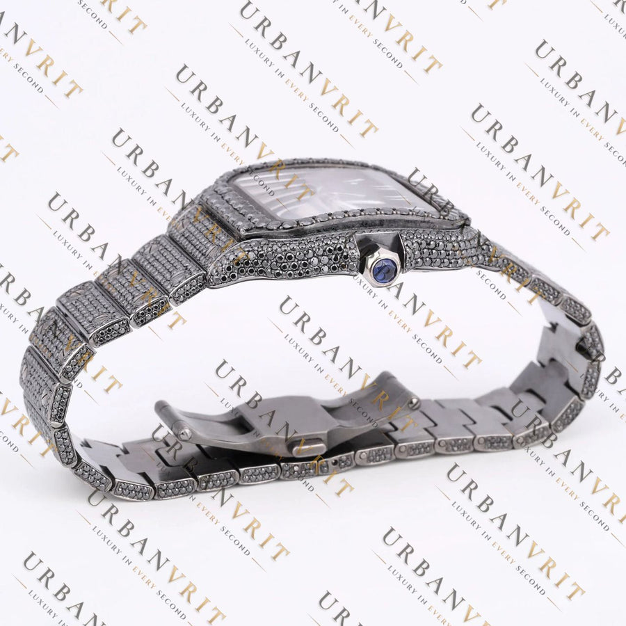 Black Moissanite Watch VVS1 Black Diamond Fully Iced