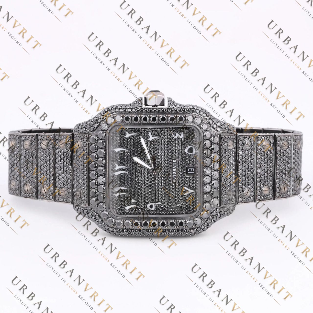 Black Moissanite Watch VVS1 Black Diamond Fully Iced
