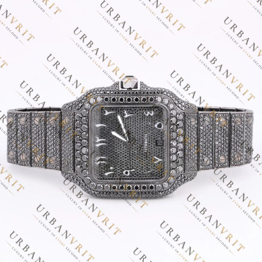 Black Moissanite Watch VVS1 Black Diamond Fully Iced