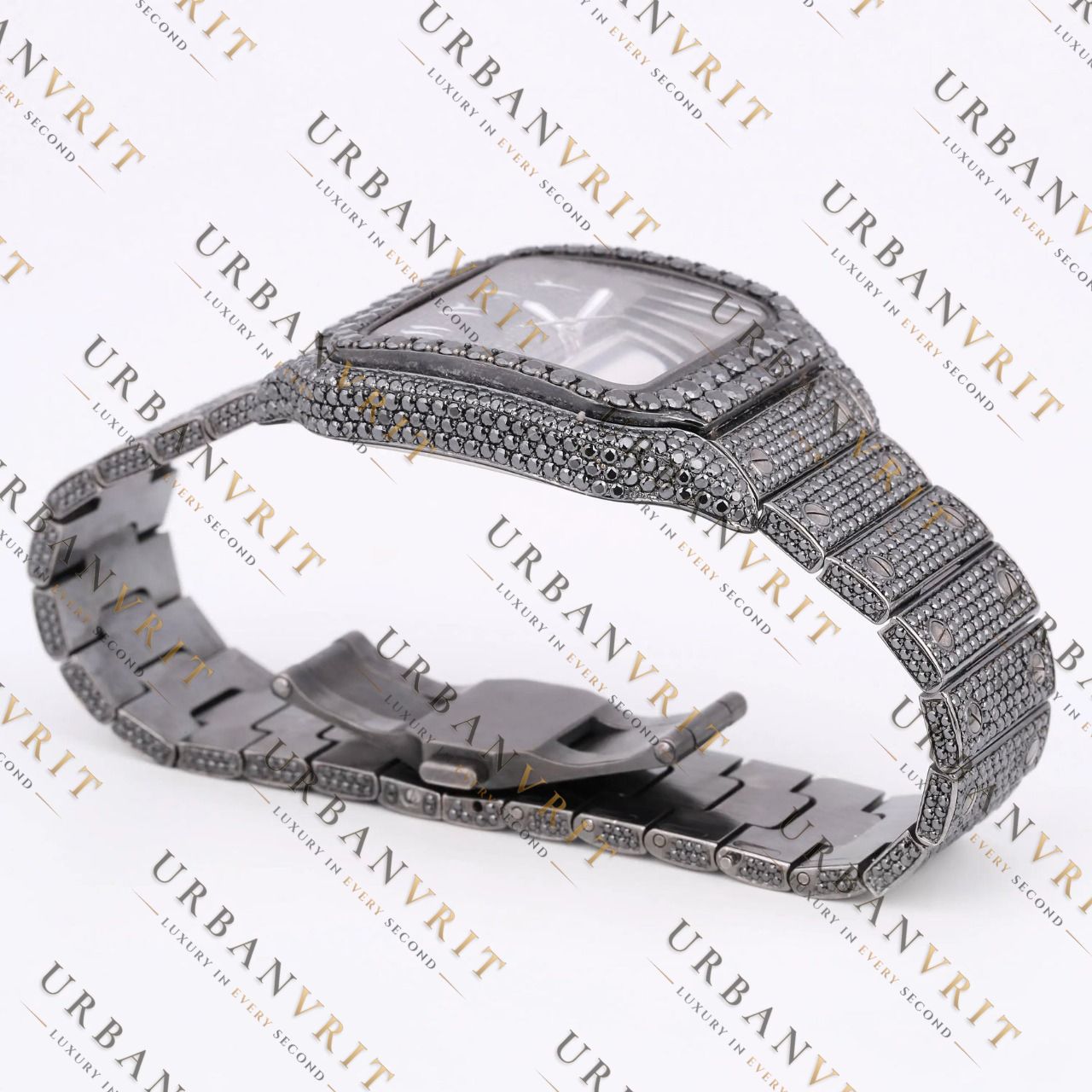 Black Moissanite Watch VVS1 Black Diamond Fully Iced
