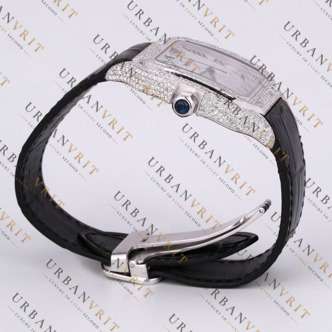 White Gold Moissanite Watch VVS1 D Color Fully Iced