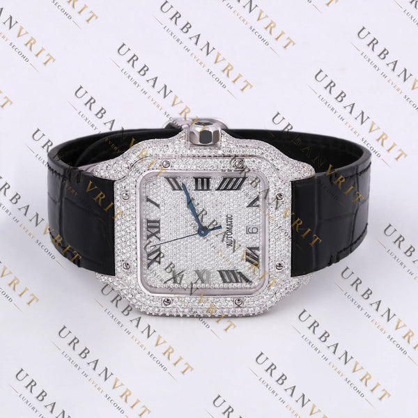 White Gold Moissanite Watch VVS1 D Color Fully Iced