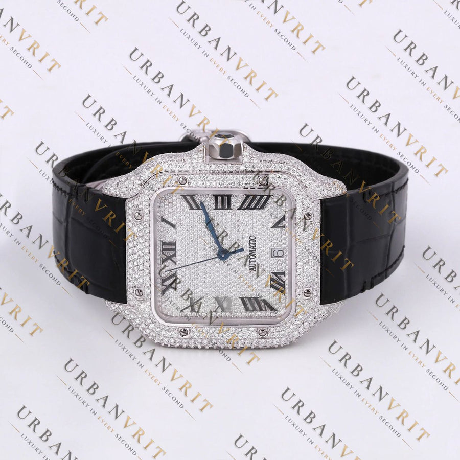 White Gold Moissanite Watch VVS1 D Color Fully Iced