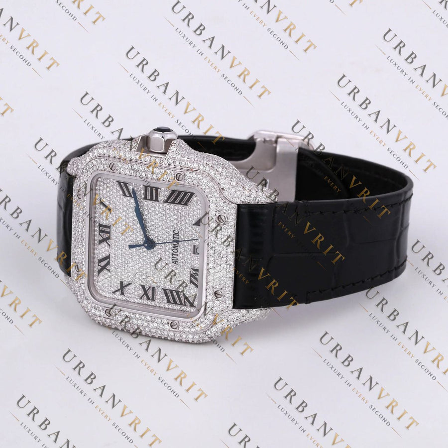 White Gold Moissanite Watch VVS1 D Color Fully Iced