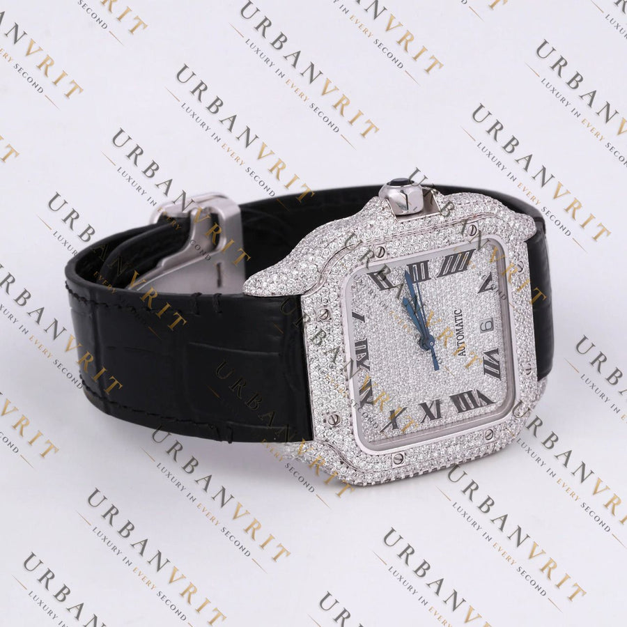 White Gold Moissanite Watch VVS1 D Color Fully Iced