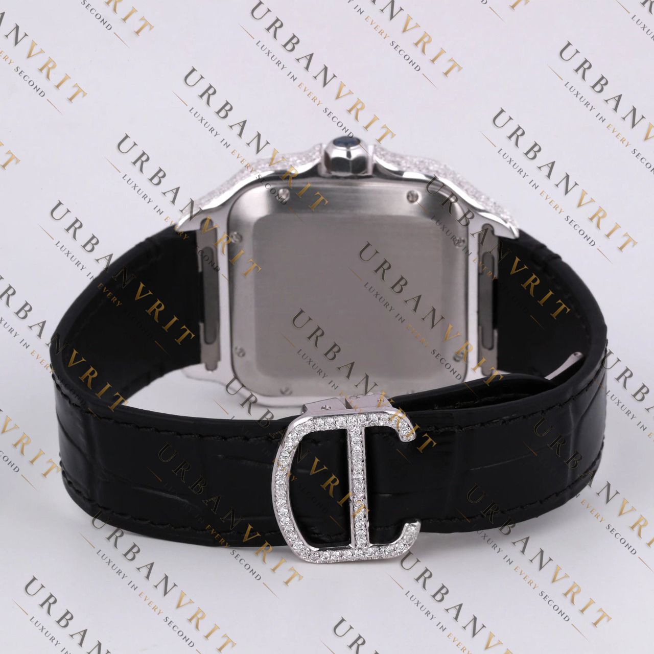 White Gold Moissanite Watch VVS1 D Color Fully Iced