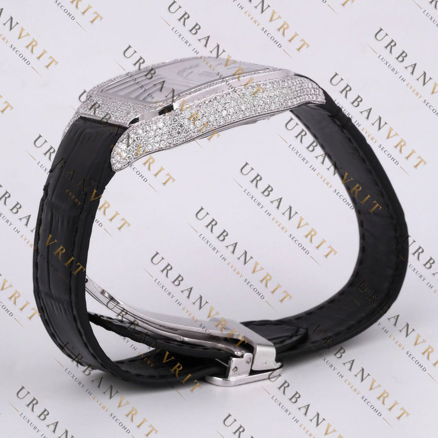 White Gold Moissanite Watch VVS1 D Color Fully Iced
