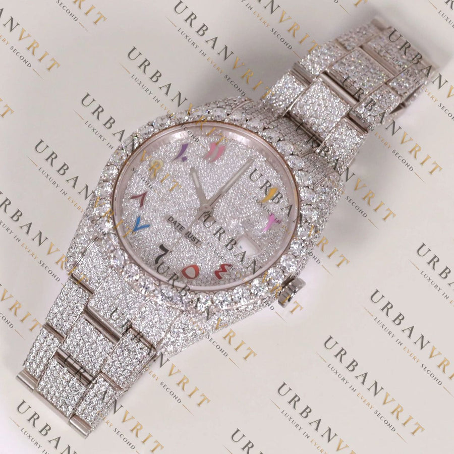 Rainbow Dial Moissanite Watch VVS1 D Color Fully Iced