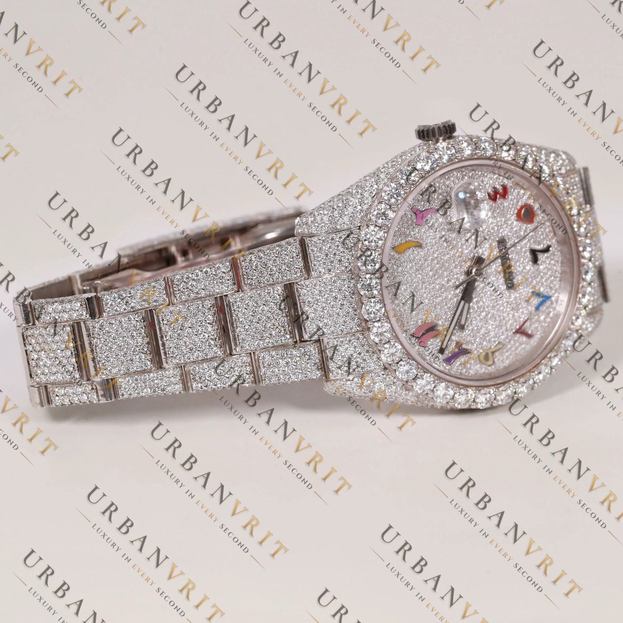 Rainbow Dial Moissanite Watch VVS1 D Color Fully Iced