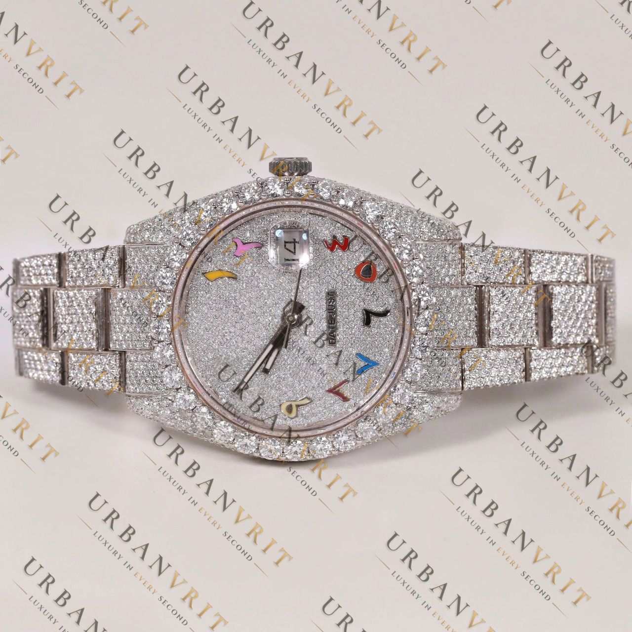 Rainbow Dial Moissanite Watch VVS1 D Color Fully Iced