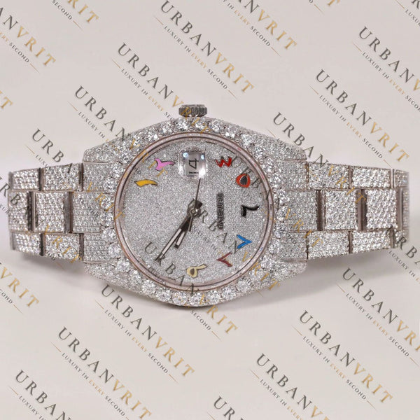 Rainbow Dial Moissanite Watch VVS1 D Color Fully Iced