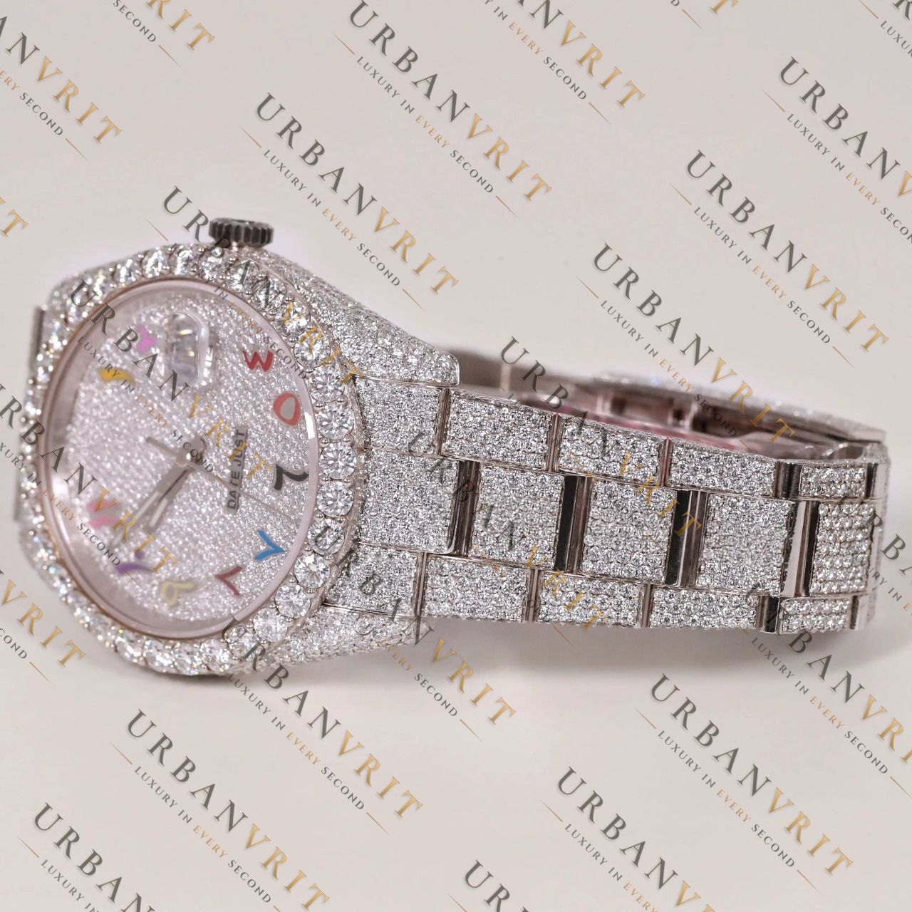 Rainbow Dial Moissanite Watch VVS1 D Color Fully Iced