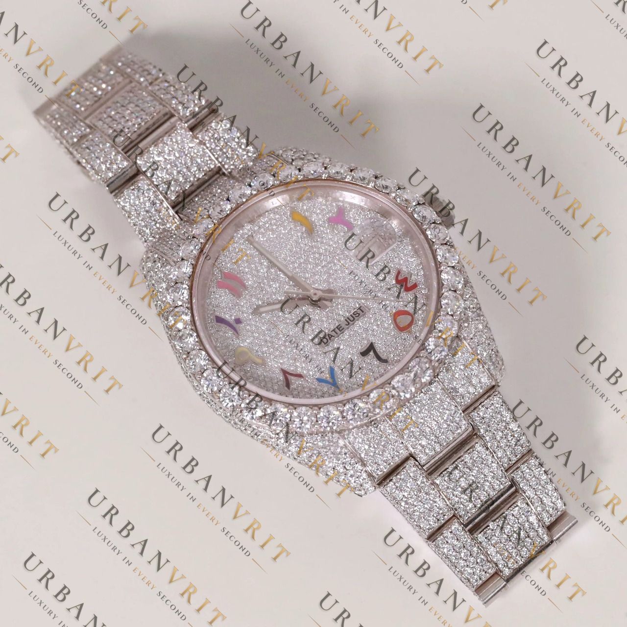 Rainbow Dial Moissanite Watch VVS1 D Color Fully Iced