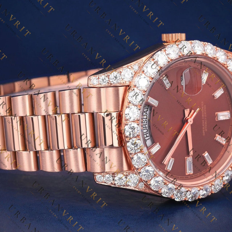 Rose Dial Moissanite Watch VVS1 D Color Fully Iced