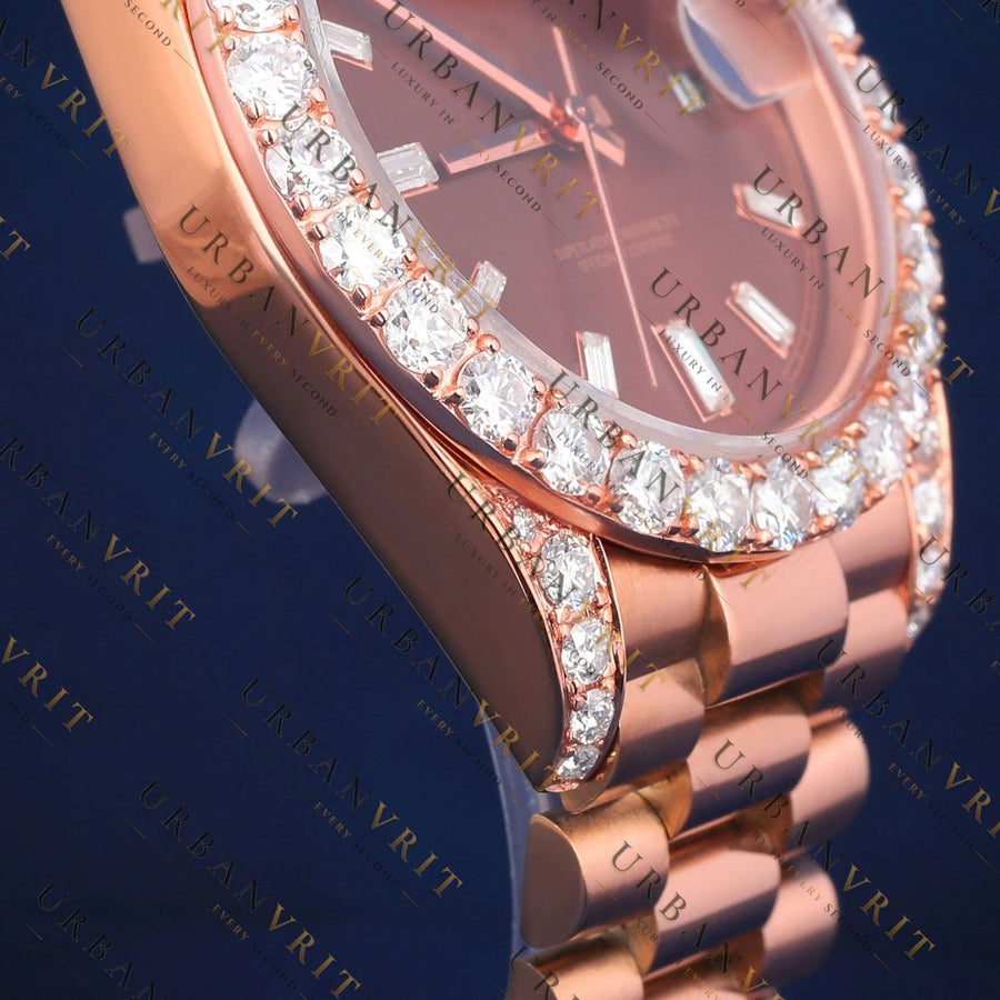 Rose Dial Moissanite Watch VVS1 D Color Fully Iced
