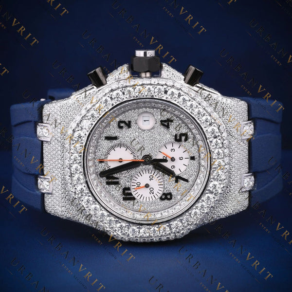 Blue Strap Moissanite Watch VVS1 D Color Fully Ice