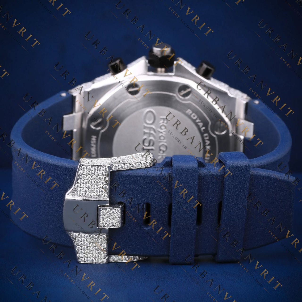 Blue Strap Moissanite Watch VVS1 D Color Fully Ice
