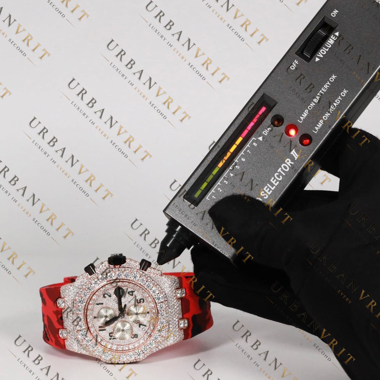 Red Camo Moissanite Watch VVS1 D Color Fully Iced