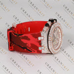 Red Camo Moissanite Watch VVS1 D Color Fully Iced