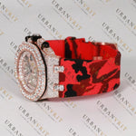 Red Camo Moissanite Watch VVS1 D Color Fully Iced