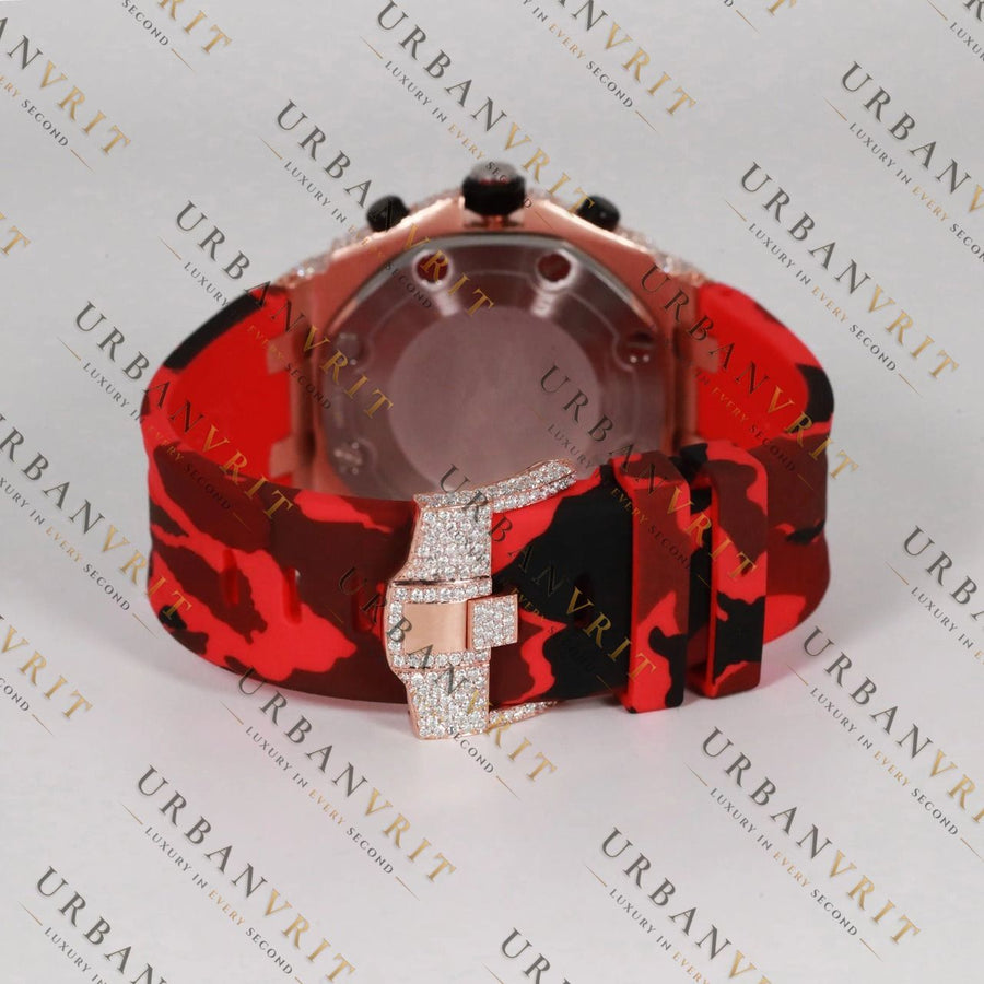 Red Camo Moissanite Watch VVS1 D Color Fully Iced