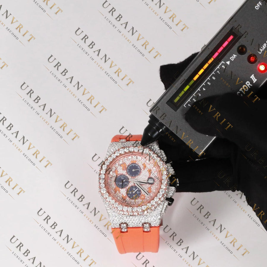 Orange Moissanite Watch VVS1 D Color Fully Iced